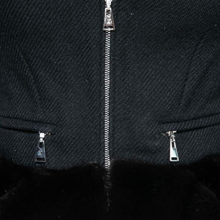 Pre Owned Louis Vuitton Black Wool Faux Fur Trimmed Zip Front Jacket S