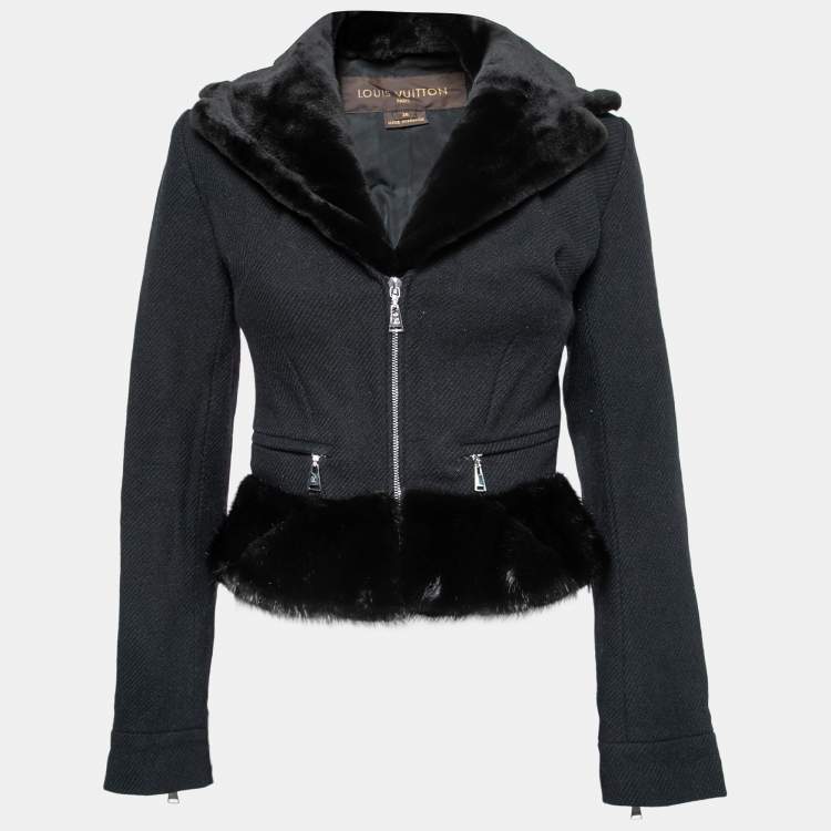 Louis Vuitton Black Wool Faux Fur Trimmed Zip Front Jacket S Louis Vuitton