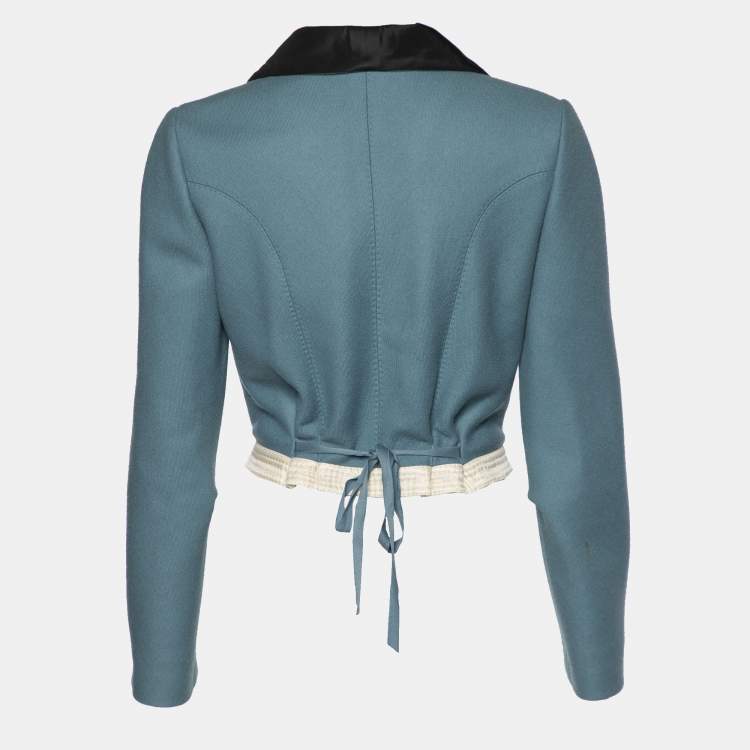 Pre Owned Louis Vuitton Blue Wool Button Front Cropped Jacket L