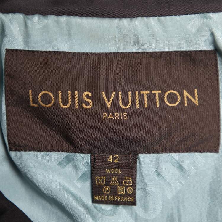 Pre Owned Louis Vuitton Blue Wool Button Front Cropped Jacket L