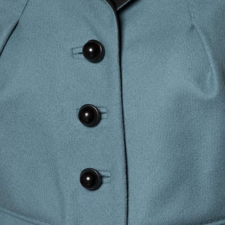 Pre Owned Louis Vuitton Blue Wool Button Front Cropped Jacket L