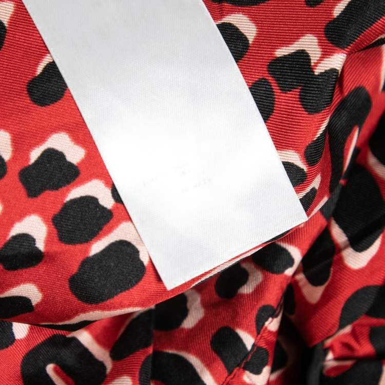 Pre Owned Louis Vuitton Red Leopard Print Silk Mini Skirt S  