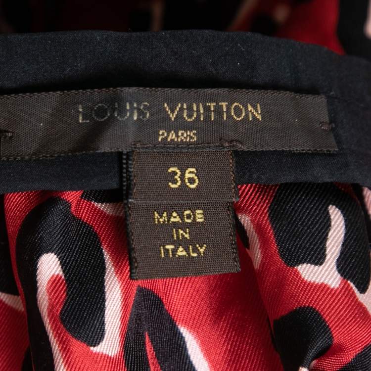 Pre Owned Louis Vuitton Red Leopard Print Silk Mini Skirt S  