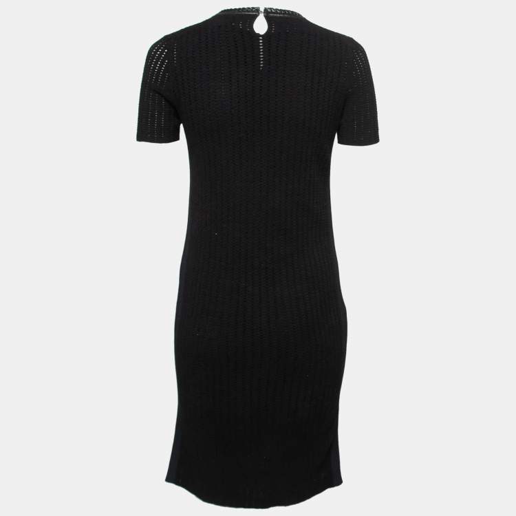 مملوكة مسبقًا Louis Vuitton Black Pointelle-Knit Braided Neck Midi Dress S 