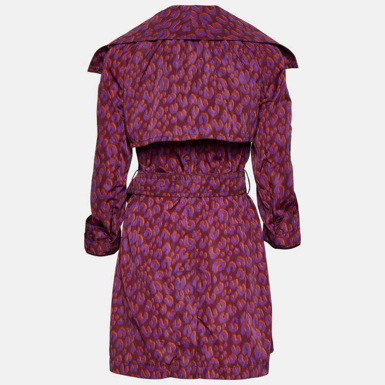 Louis Vuitton Purple Leopard Print Nylon Belted Trench Coat M