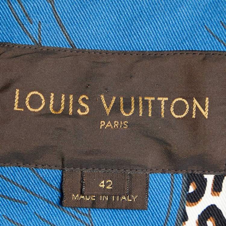 Pre Owned Louis Vuitton Blue Floral & Leopard Print Denim Zip Up Jacket L