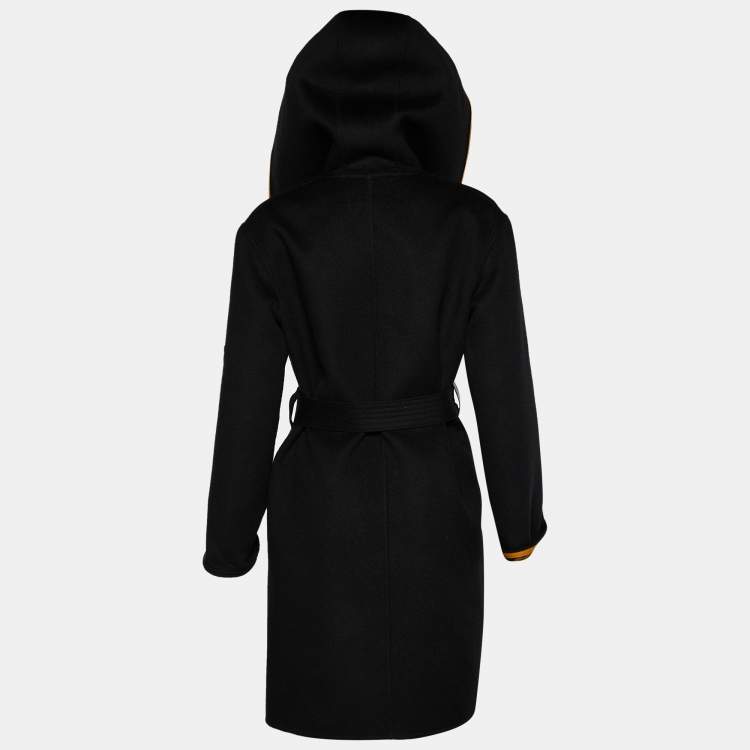 Pre Owned Louis Vuitton Black Wool Monogram Hooded Wrap Coat S