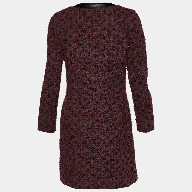 Pre Owned Louis Vuitton Maroon Tweed Zip Front Jacket S