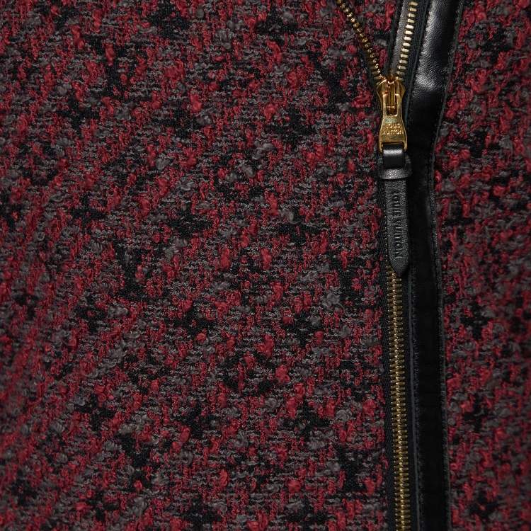 Pre Owned Louis Vuitton Maroon Tweed Zip Front Jacket S