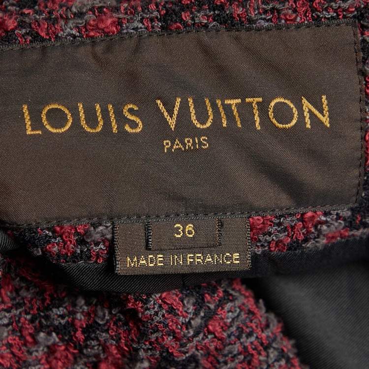 Pre Owned Louis Vuitton Maroon Tweed Zip Front Jacket S