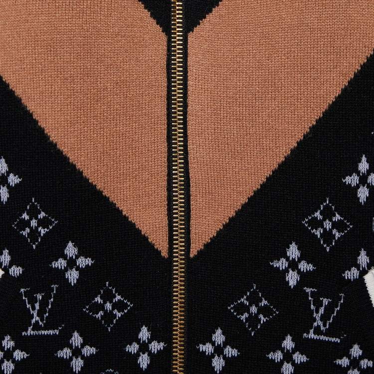 Pre Owned Louis Vuitton Black Monogram Jacquard Knit Zip Up Hoodie XS