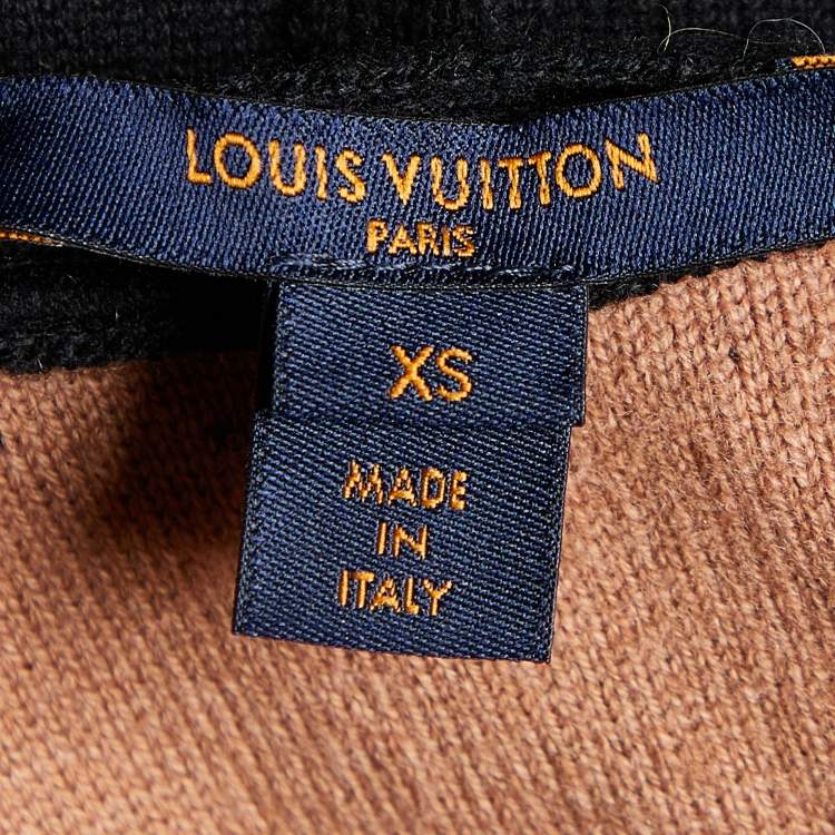 Pre Owned Louis Vuitton Black Monogram Jacquard Knit Zip Up Hoodie XS