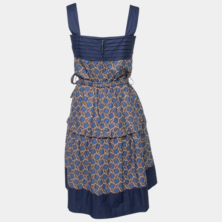 Louis Vuitton Blue & Brown Printed Cotton Belted Sleeveless Dress S Louis  Vuitton