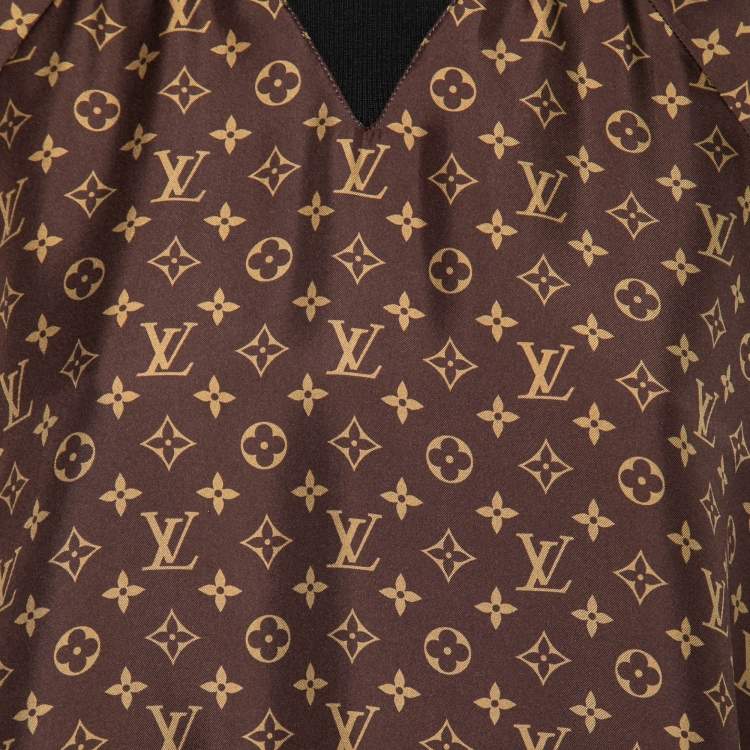 Pre Owned Louis Vuitton Brown Monogram Silk Sweater Dress XS