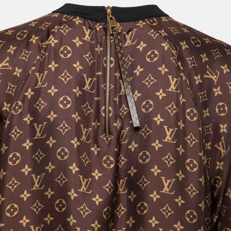 Pre Owned Louis Vuitton Brown Monogram Silk Sweater Dress XS