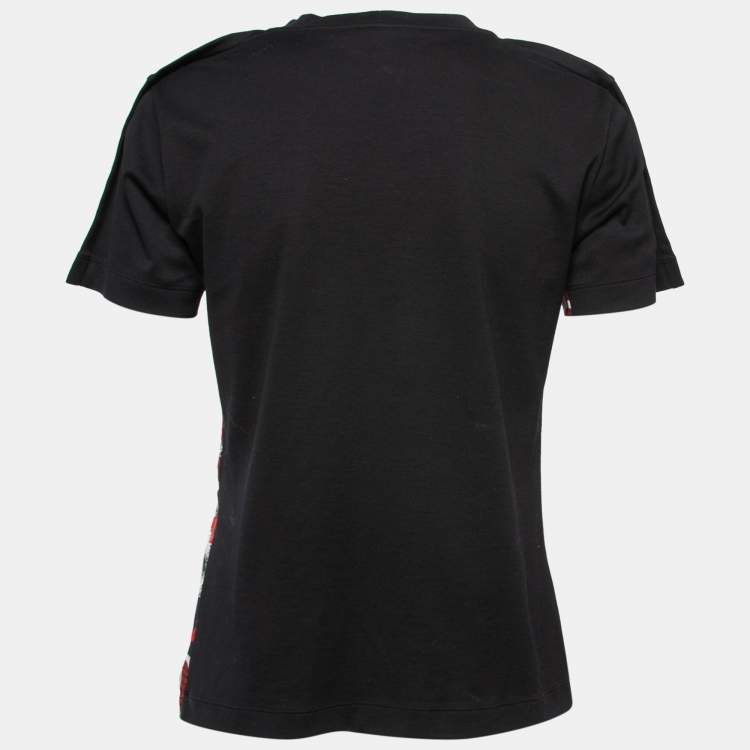 Pre Owned Louis Vuitton Black Printed Cotton & Silk Paneled Short Sleeve T-Shirt XS