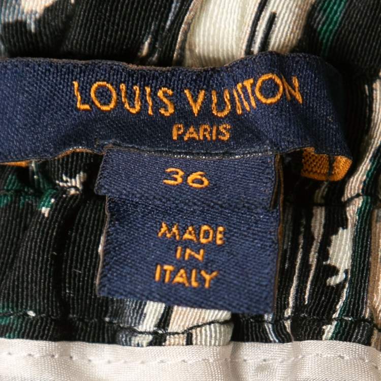 Pre Owned Louis Vuitton Red Camouflage Print Silk Elastic Waist Trousers S