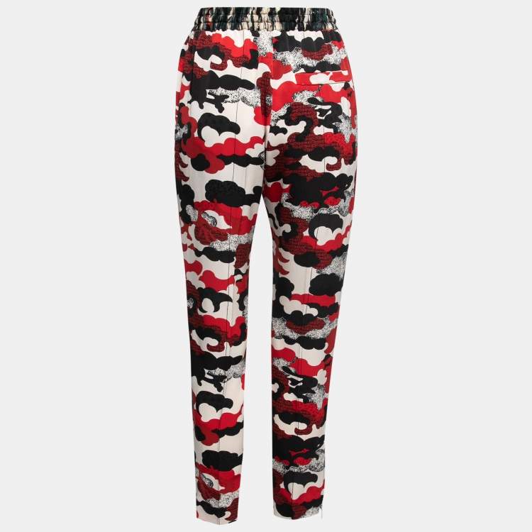 Louis Vuitton Red Camouflage Print Silk Elastic Waist Trousers S