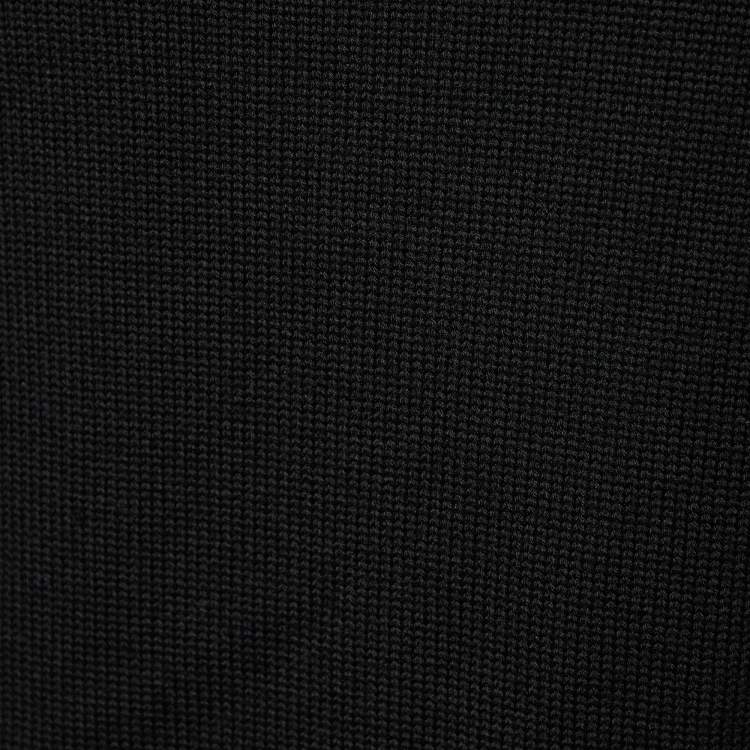 Pre Owned Louis Vuitton Black Wool Knit Feather Trim Turtleneck Dress XL