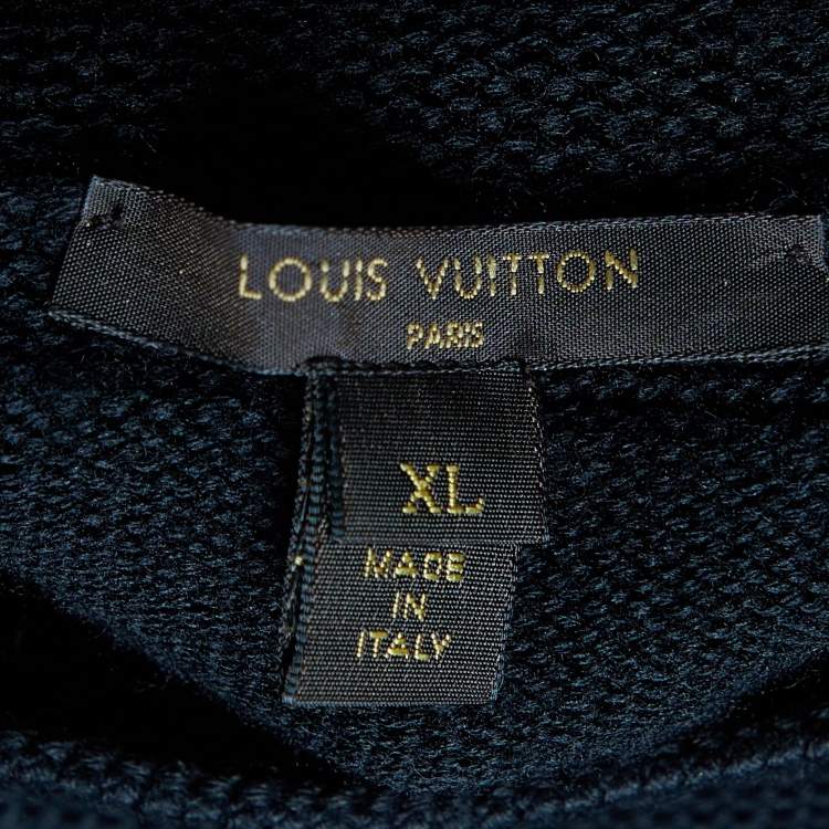Pre Owned Louis Vuitton Black Wool Knit Feather Trim Turtleneck Dress XL