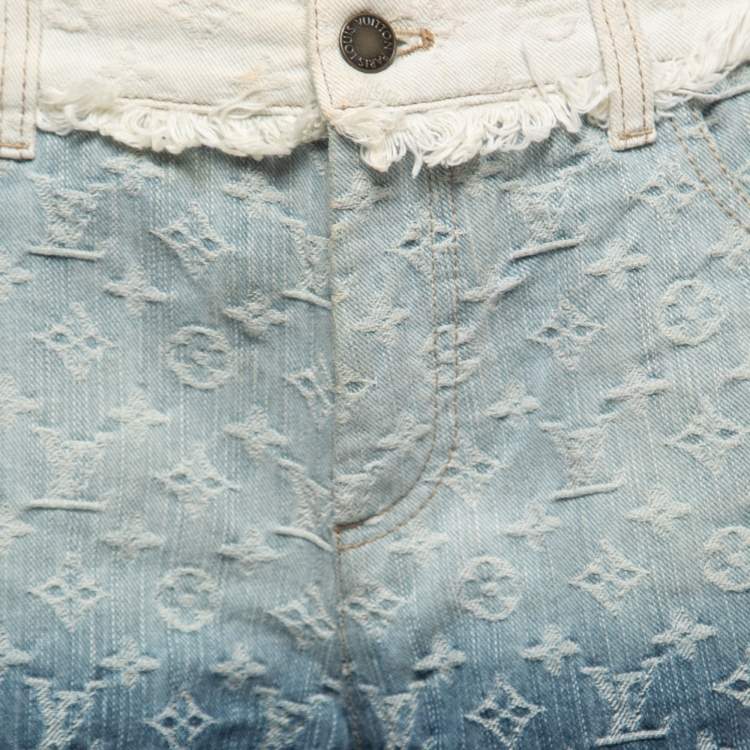 Pre Owned Louis Vuitton Blue Monogram Ombre Effect Jacquard Denim Shorts M