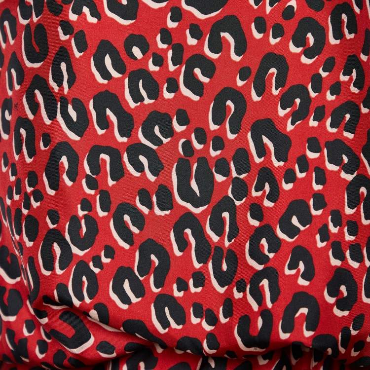 Pre Owned Louis Vuitton Red Leopard Printed Silk Shift Dress M