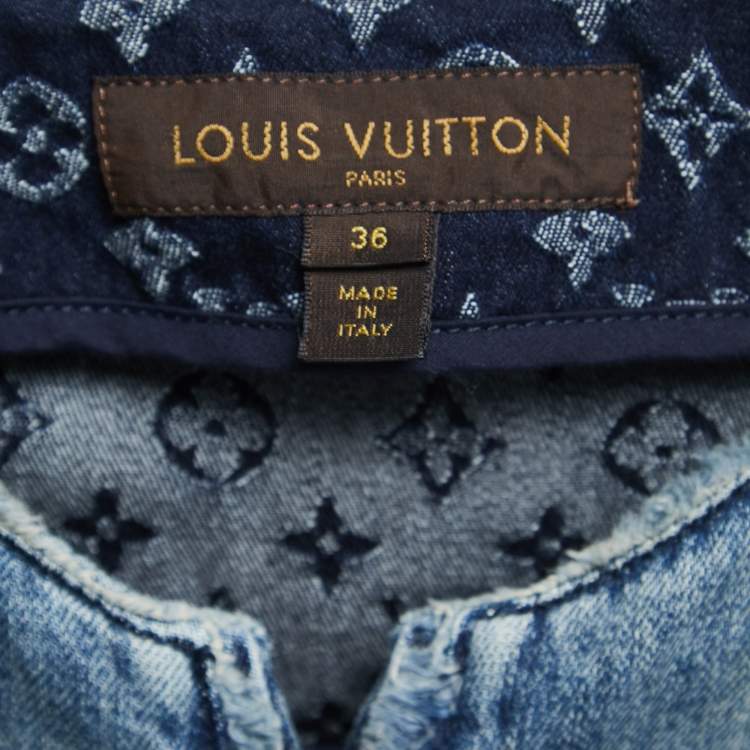 Pre Owned Louis Vuitton Blue Monogram Denim Zip-Up Dress S