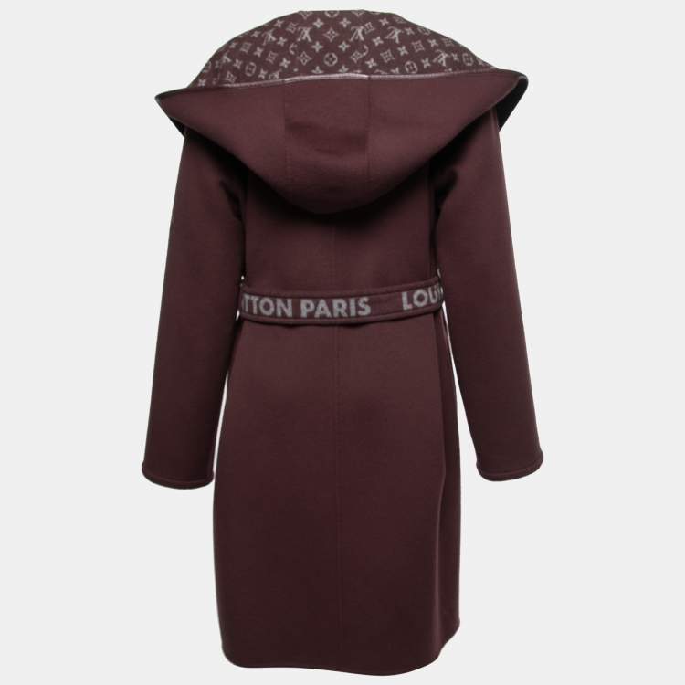 Louis Vuitton Burgundy Wool Monogram Belted Hooded Wrap Coat M
