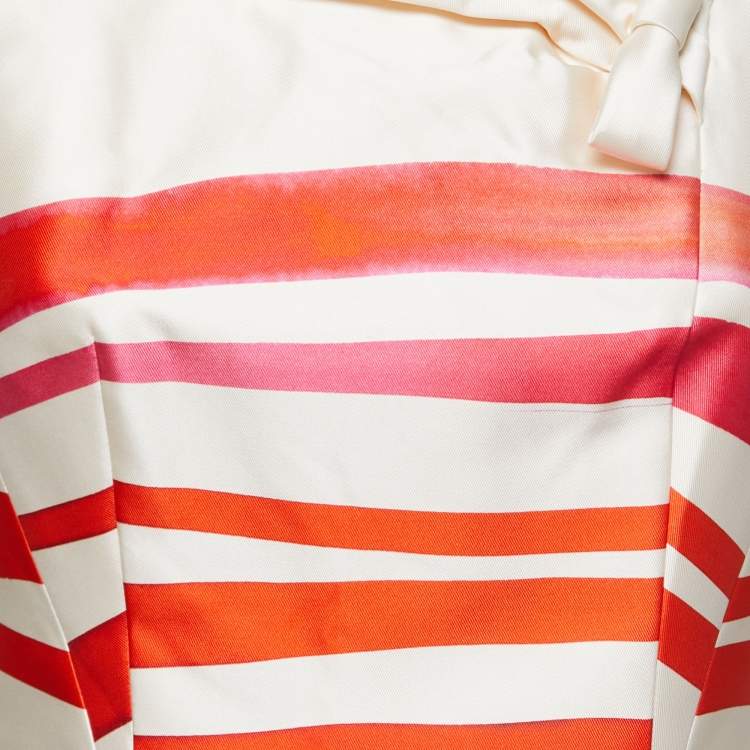 Pre Owned Louis Vuitton Cream Striped Silk Bow Detail Sleeveless Dress S