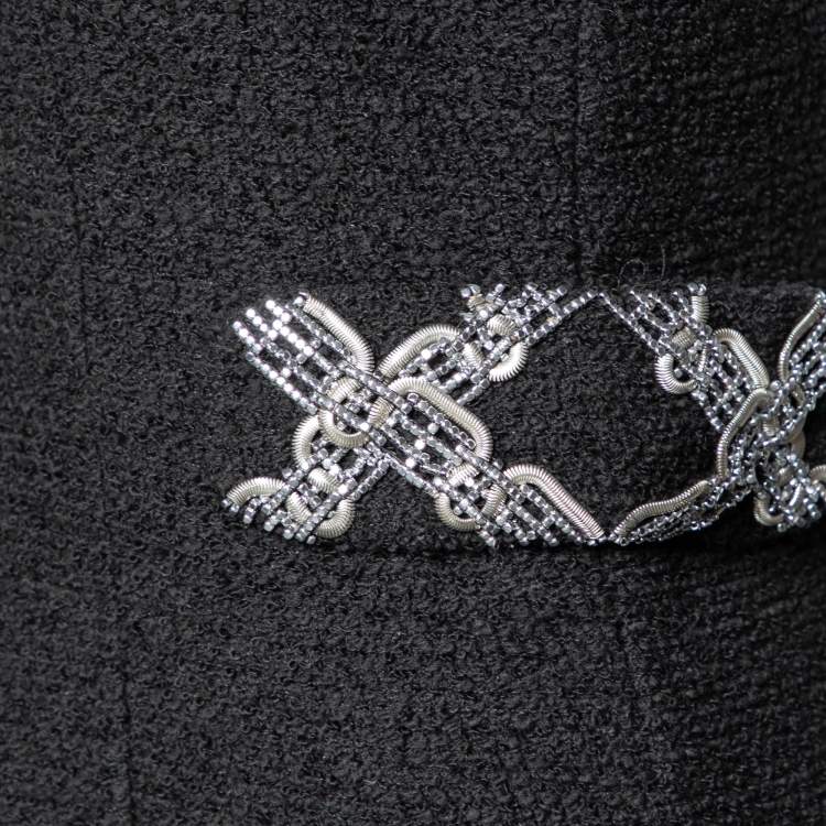 Pre Owned Louis Vuitton Black tweed Embellished Waist Detail Sleeveless Sheath Dress M