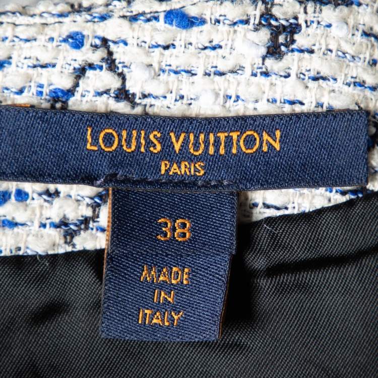 Pre Owned Louis Vuitton White Monogram Tweed & Leather Trim Sheath Dress M