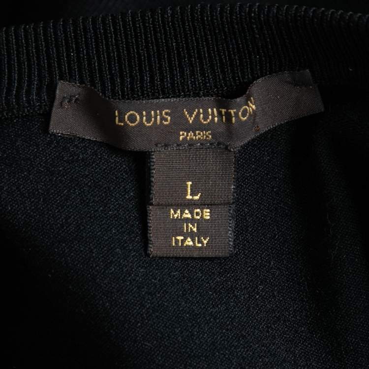 Pre Owned Louis Vuitton Black Knit & Leather Inset Sleeveless Dress L