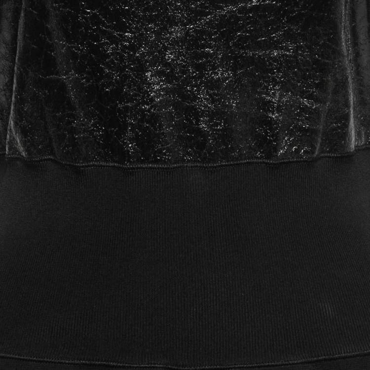 Pre Owned Louis Vuitton Black Knit & Leather Inset Sleeveless Dress L