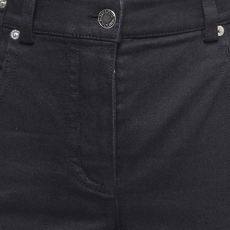 Pre Owned Louis Vuitton Black Denim Braided Stripe Detail Jeans M Waist 32"