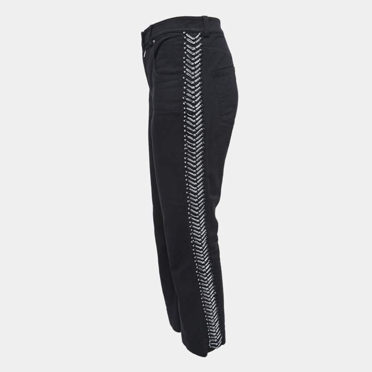 Pre Owned Louis Vuitton Black Denim Braided Stripe Detail Jeans M Waist 32"