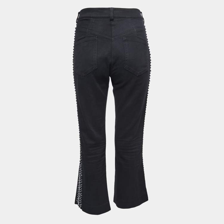 Pre Owned Louis Vuitton Black Denim Braided Stripe Detail Jeans M Waist 32"