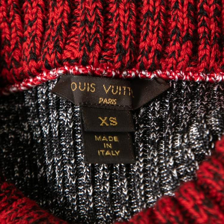 Pre Owned Louis Vuitton Grey/Red Patterned Knit Sleeveless Turtleneck Top XS