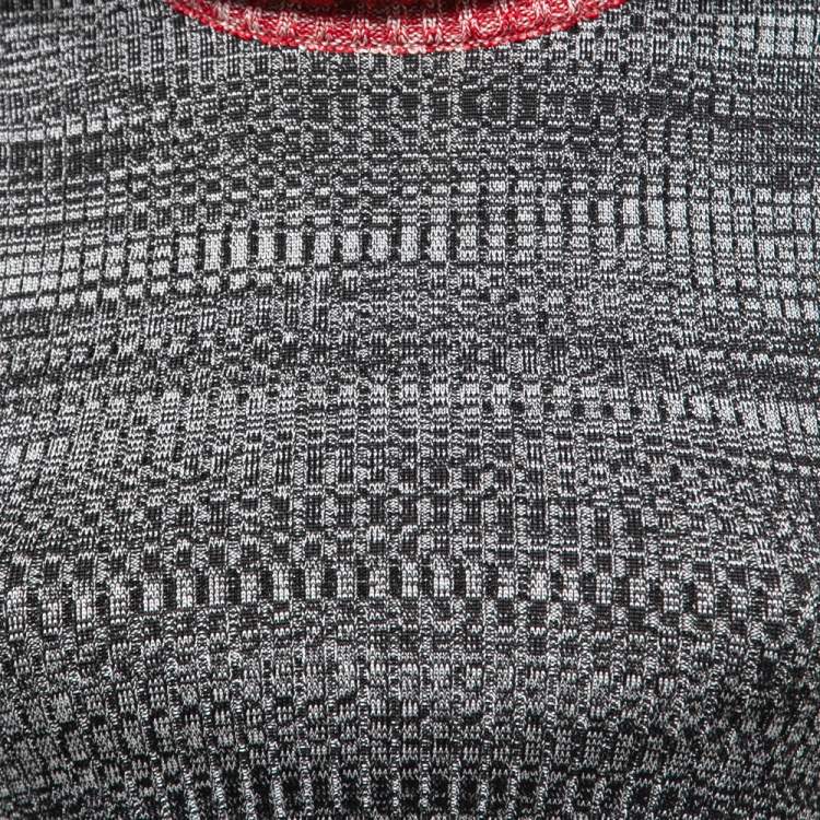 Pre Owned Louis Vuitton Grey/Red Patterned Knit Sleeveless Turtleneck Top XS