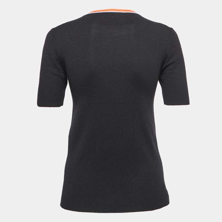 Pre Owned Louis Vuitton Black Cashmere & Silk Knit Embellished Top L