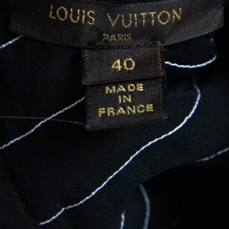 Pre Owned Louis Vuitton Black Wool and Linen Ruffle Detailed Long Sleeve Blouse M