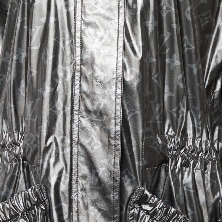 Pre Owned Louis Vuitton Metallic Grey Metallic Coated Modal Hooded Zip Front Jacket M