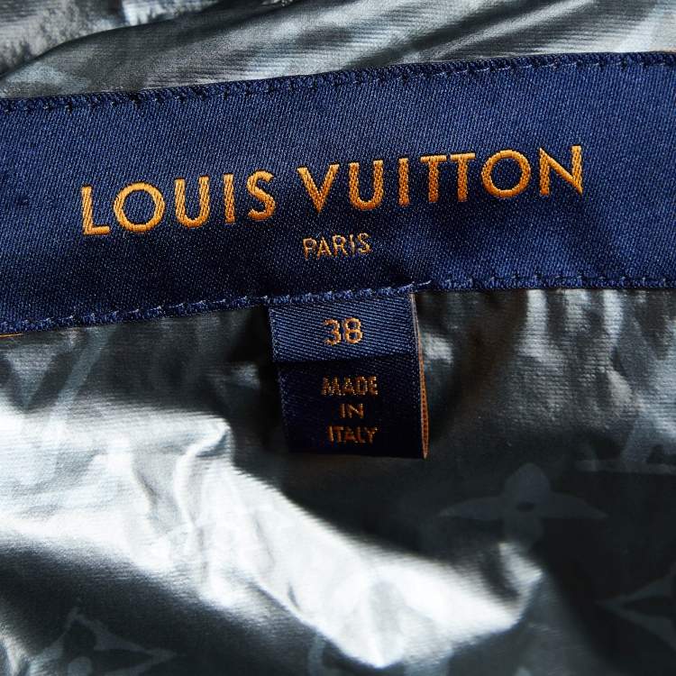 Pre Owned Louis Vuitton Metallic Grey Metallic Coated Modal Hooded Zip Front Jacket M