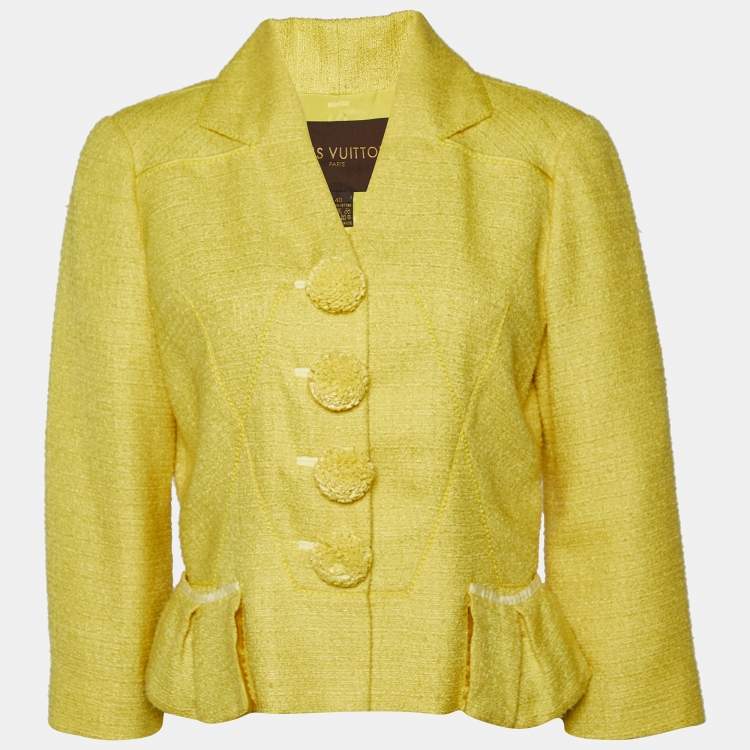 Pre Owned Louis Vuitton Yellow Tweed Blazer & Skirt Set M