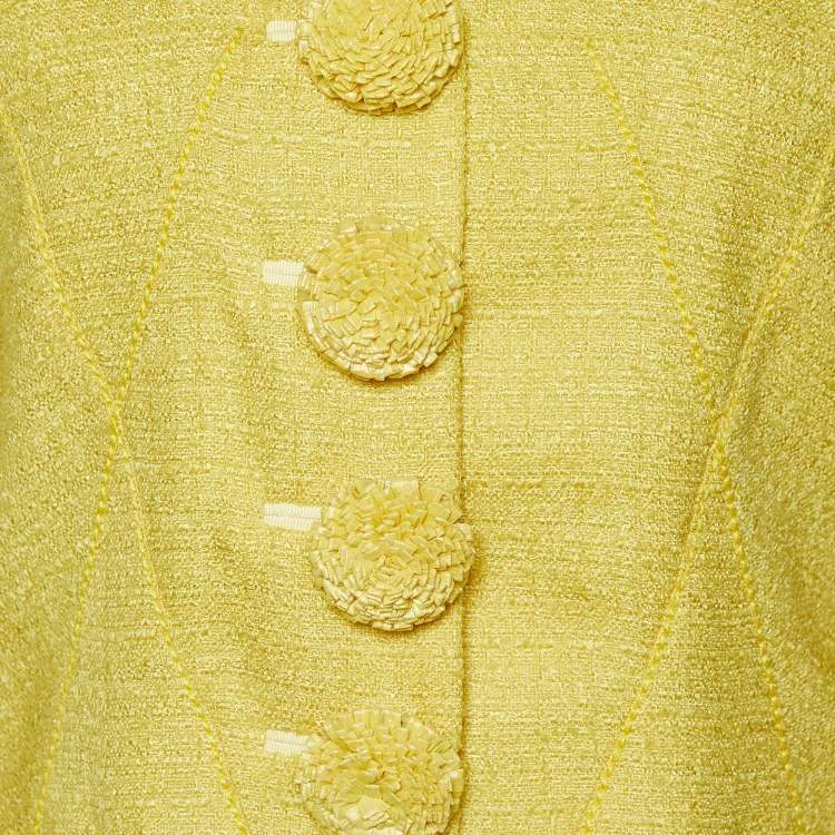 Pre Owned Louis Vuitton Yellow Tweed Blazer & Skirt Set M