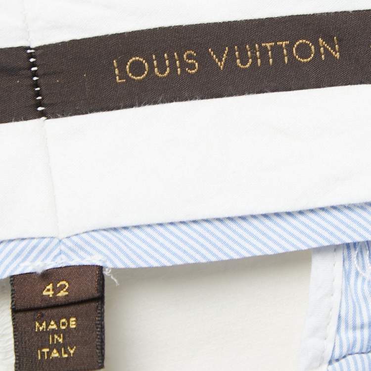 Pre Owned Louis Vuitton Off White Cotton Straight Fit Pants L
