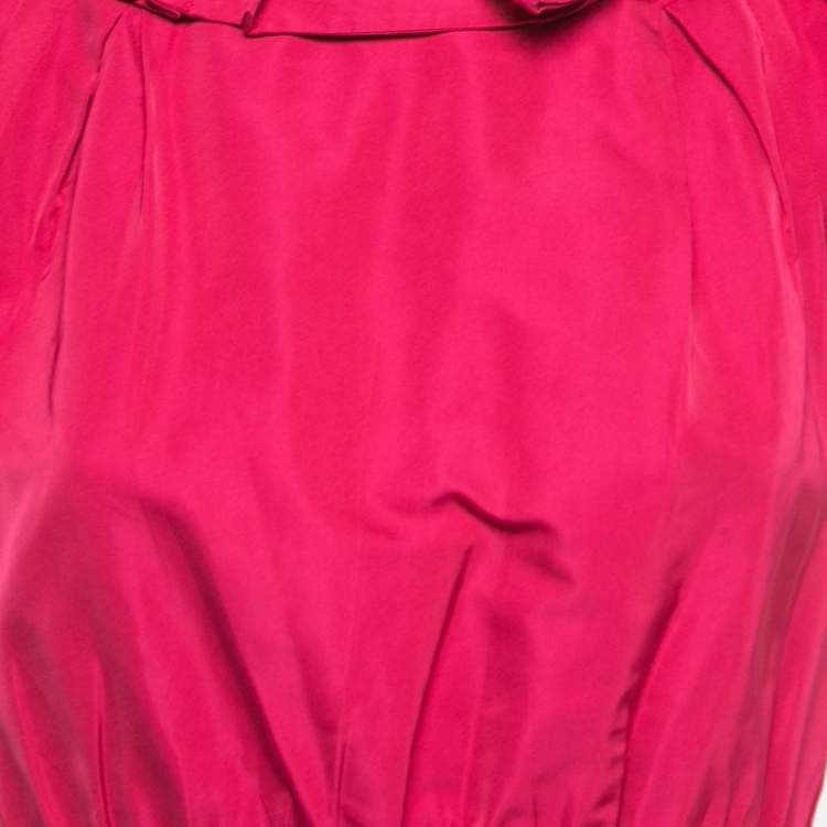 Pre Owned Louis Vuitton Pink Coated Silk Bow Detailed Elasticized Waist Top M