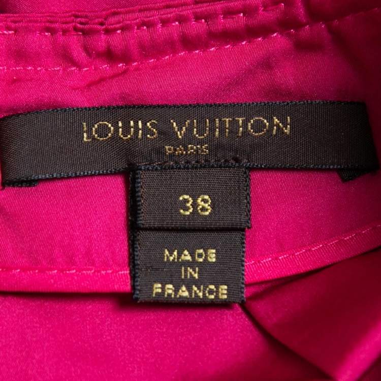 Pre Owned Louis Vuitton Pink Coated Silk Bow Detailed Elasticized Waist Top M
