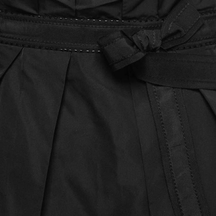 Pre Owned Louis Vuitton Black Coated Silk Pleated Knee Length Skirt L