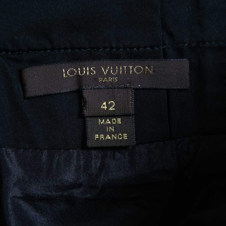 Pre Owned Louis Vuitton Black Coated Silk Pleated Knee Length Skirt L