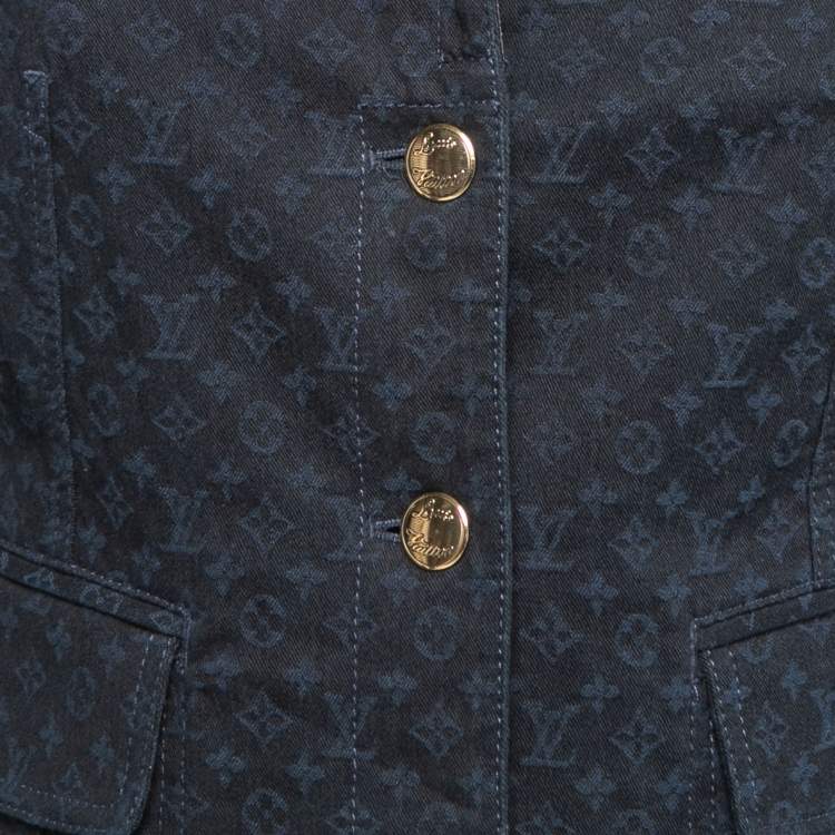 Pre Owned Louis Vuitton Navy Blue Monogram Jacquard Denim Blazer M